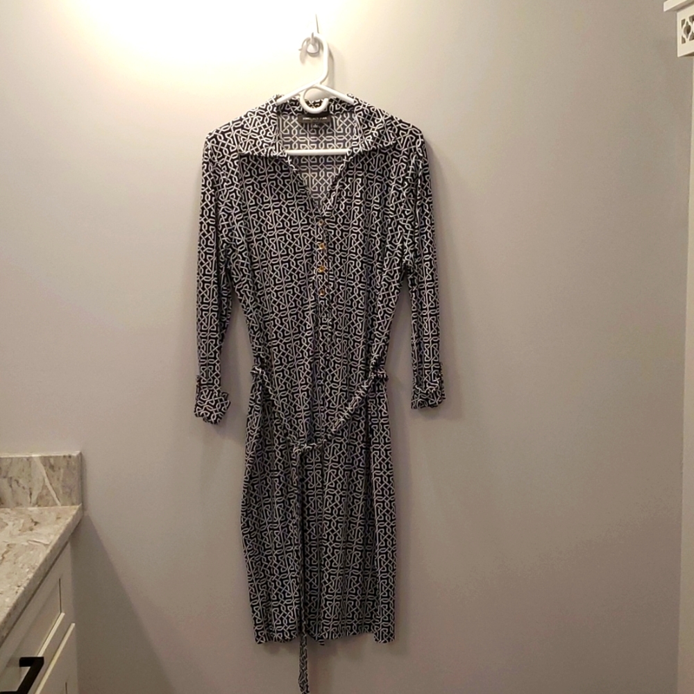 Jones New York Dress, Large, Navy Blue and White.